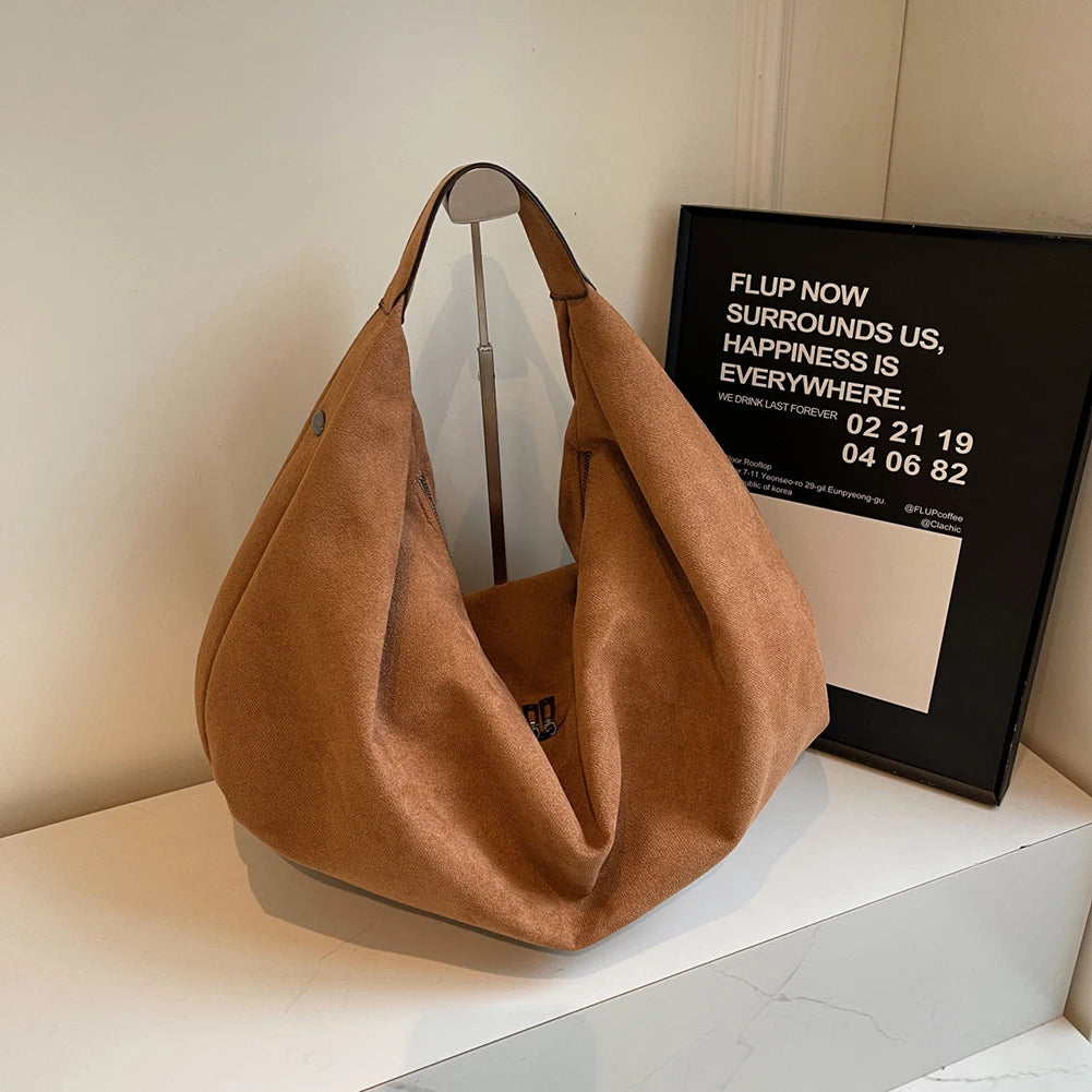 Female Bag Suede Quality Shoulder Bag with Zipper Solid Casual Top-Handle Bags Large Capacity Women Underarm Bag Travel Tote Bag