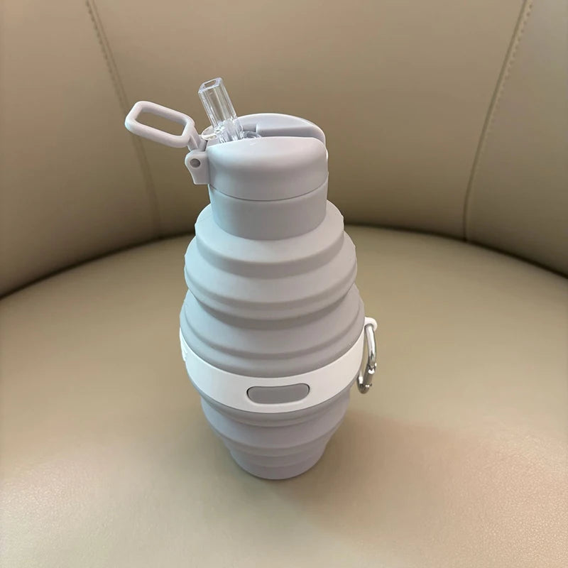 Reusable 475ml Collapsible Water Bottles Retractable Portable Hiking Cups With Carabiner Silicone Folding Drink Cups Sport