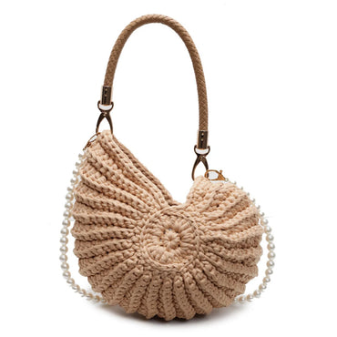 Handwoven Seashell Women Beach Shoulder Bag Multifunctional Pearls Chain Crossbody Bag Summer Boho Clutch for Vacation Travel