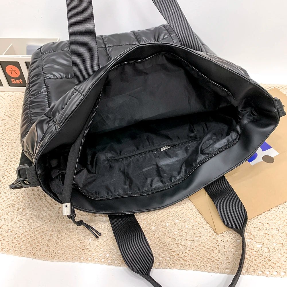 Women Padded Shoulder Bag Solid Color Quilted Chic Hobo Bag Large Capacity Fashion Crossbody Bag Zipper Closure Puffy Handbag
