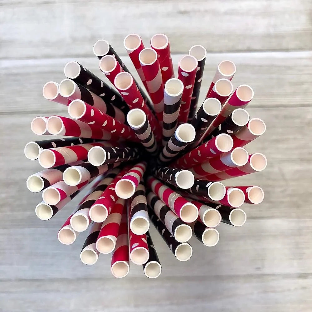 Diva Theme Biodegradable Paper Straws 100 Pack 7.75 Inch Stripe Polka Dot Perfect Parties Celebrations Events