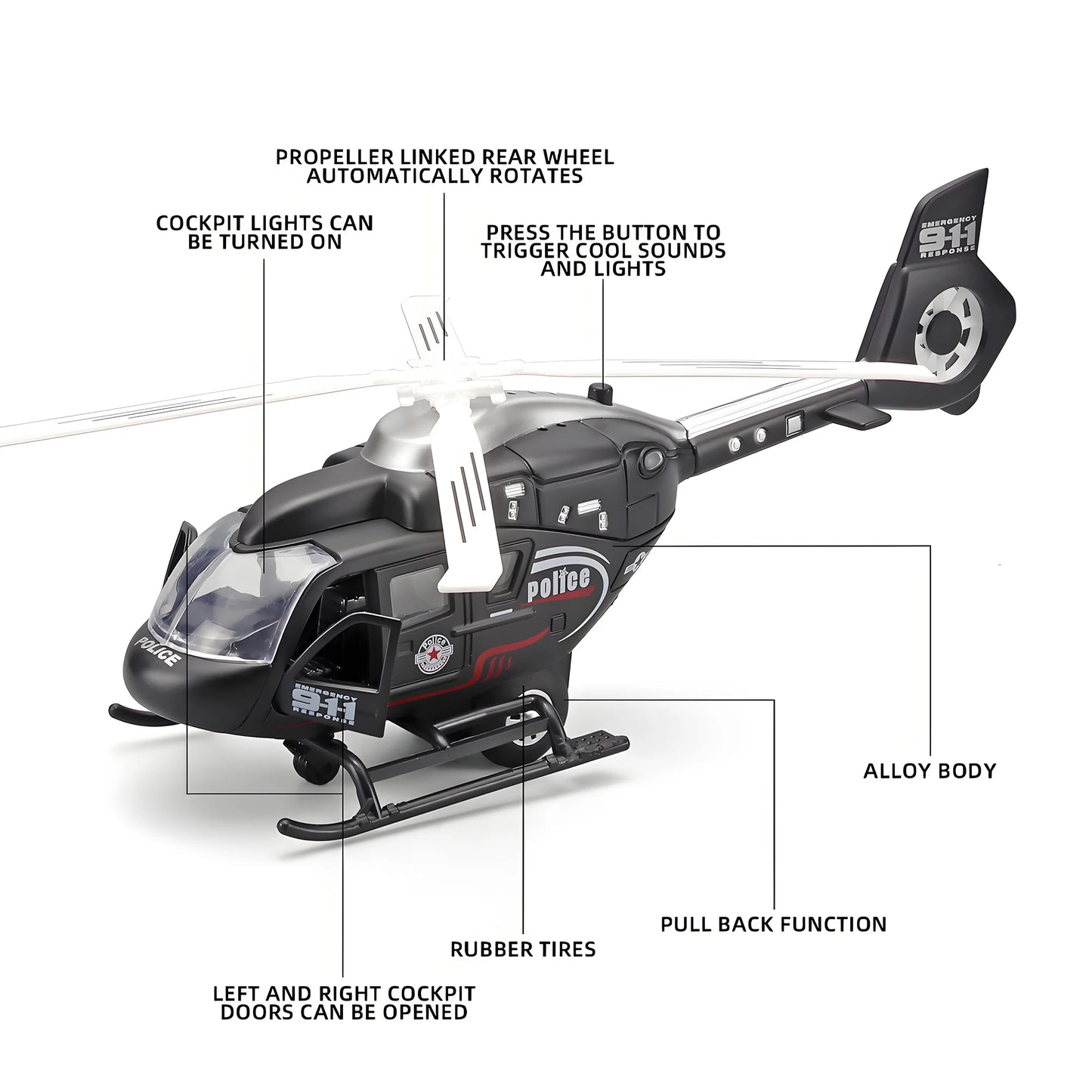 Zinc alloy toy aircraft with sound and rotatable propeller - Military helicopter model for children - Model kit for boys 4-7