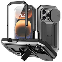 Rugged Metal Phone Case For iPhone 16e 15 14 Plus 13 Pro Max Heavy Military Shockproof Shell Slide Camera Cover Screen Protect