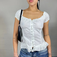Women s Casual Loose Fit Blouse Floral Print V-Neck Short Sleeve Button Front Shirt Fashion Tops Summer Wear