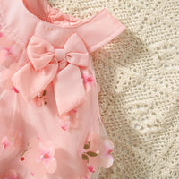 (0-3 Years Old) Summer Mesh All Over Flower Bow Baby Girl Dress Cute Sleeveless Girl Princess Dress