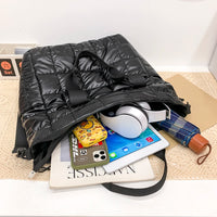Women Padded Shoulder Bag Solid Color Quilted Chic Hobo Bag Large Capacity Fashion Crossbody Bag Zipper Closure Puffy Handbag