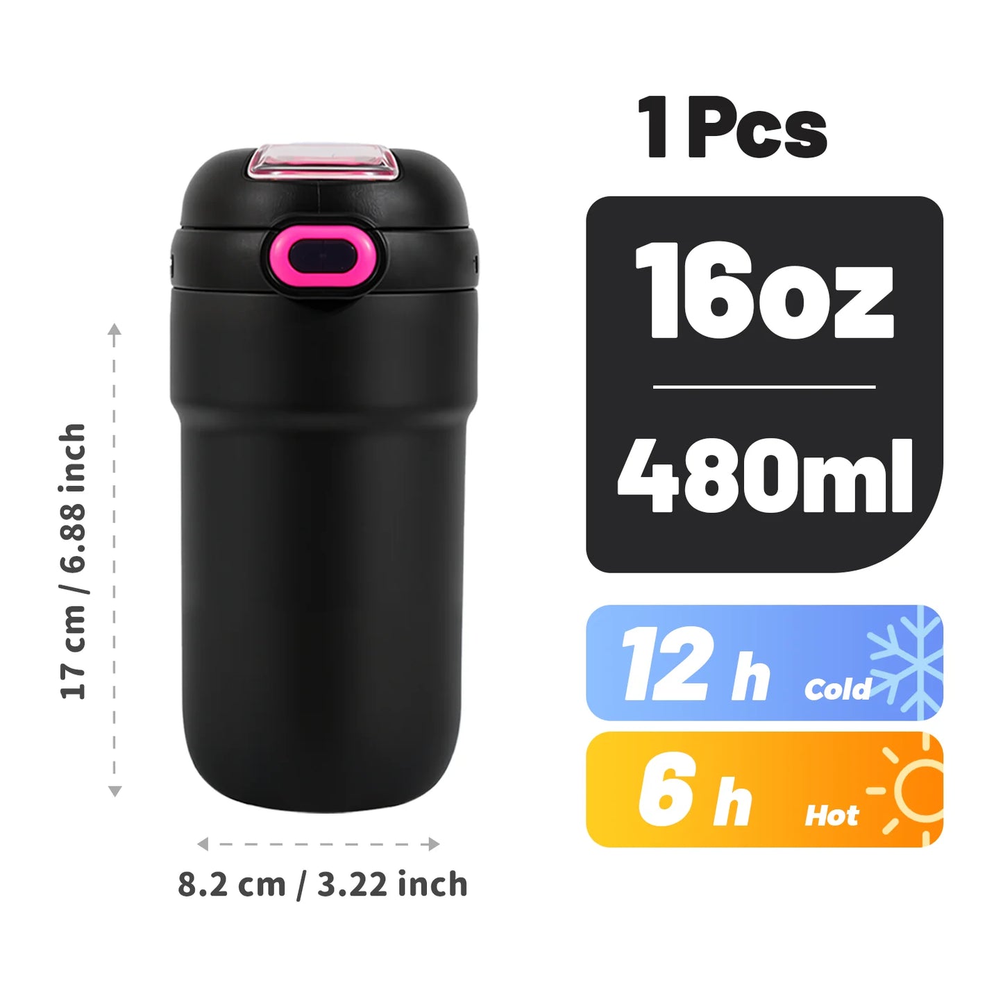 16oz  Vacuum Insulated Water Bottle with leak-proof lids and straw, 2-in-1 Dual-Access Switch Lid (Straw & Sip Modes) ,Leakproof