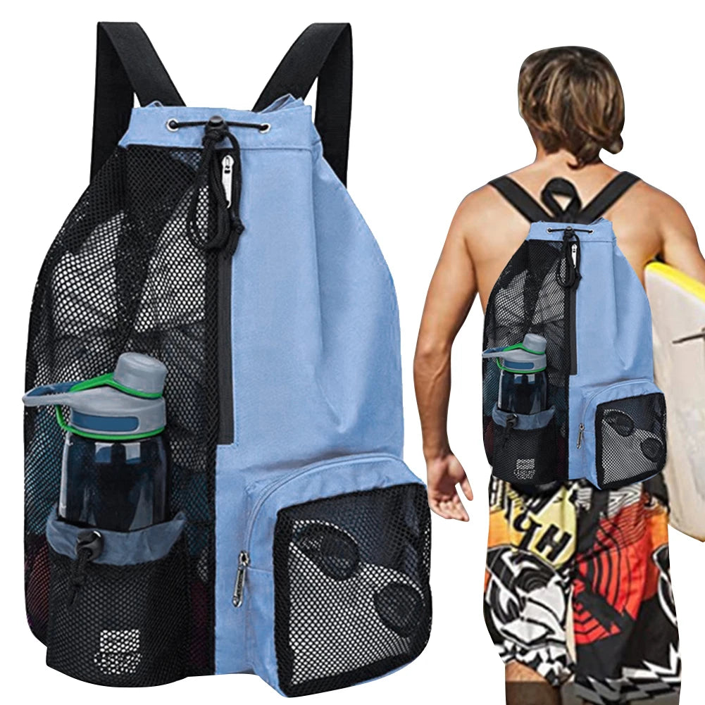 Mesh Drawstring Backpack Mesh Swim Bag Lightweight Swimming Sports Bag Waterproof Adjustable Strap for Swimming Gym