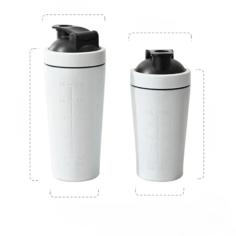 1pcs Stainless Steel Protein Powder Shaker Bottle with Ball Scale Leak Proof for Gym Fitness Sport Whey Shakes Water Cup