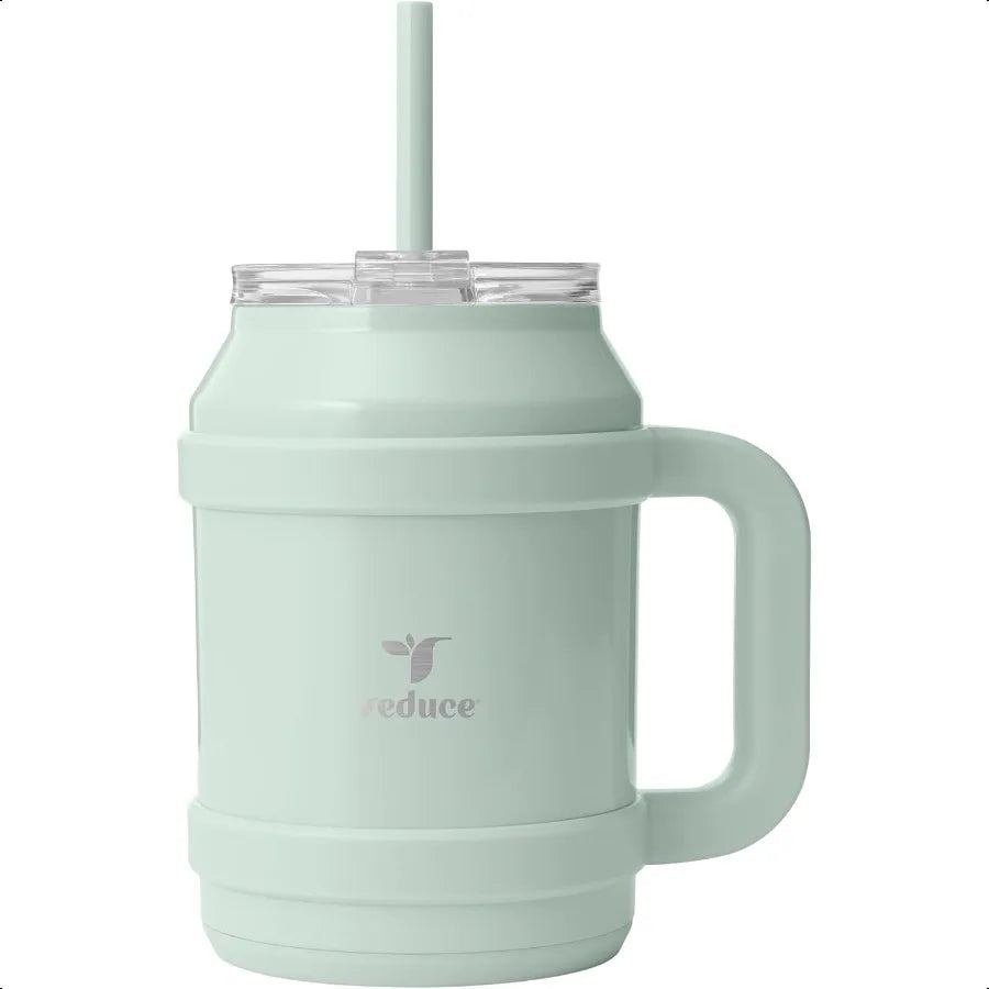 Reusable 50 oz Cold1 Water Tumbler Ergonomic Handle DoubleWall Insulation Sturdy Desktop Tabletop Mug with Lid and Straw BPAFre