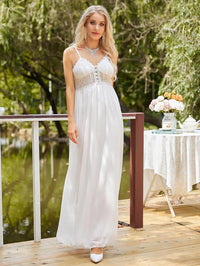 2025 New Women Spaghetti Straps Wedding Dress  Lace Chiffon Backless Long Boho Wedding Bridal Gowns Classic Sexy Evening Dress