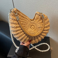 Handwoven Seashell Women Beach Shoulder Bag Multifunctional Pearls Chain Crossbody Bag Summer Boho Clutch for Vacation Travel