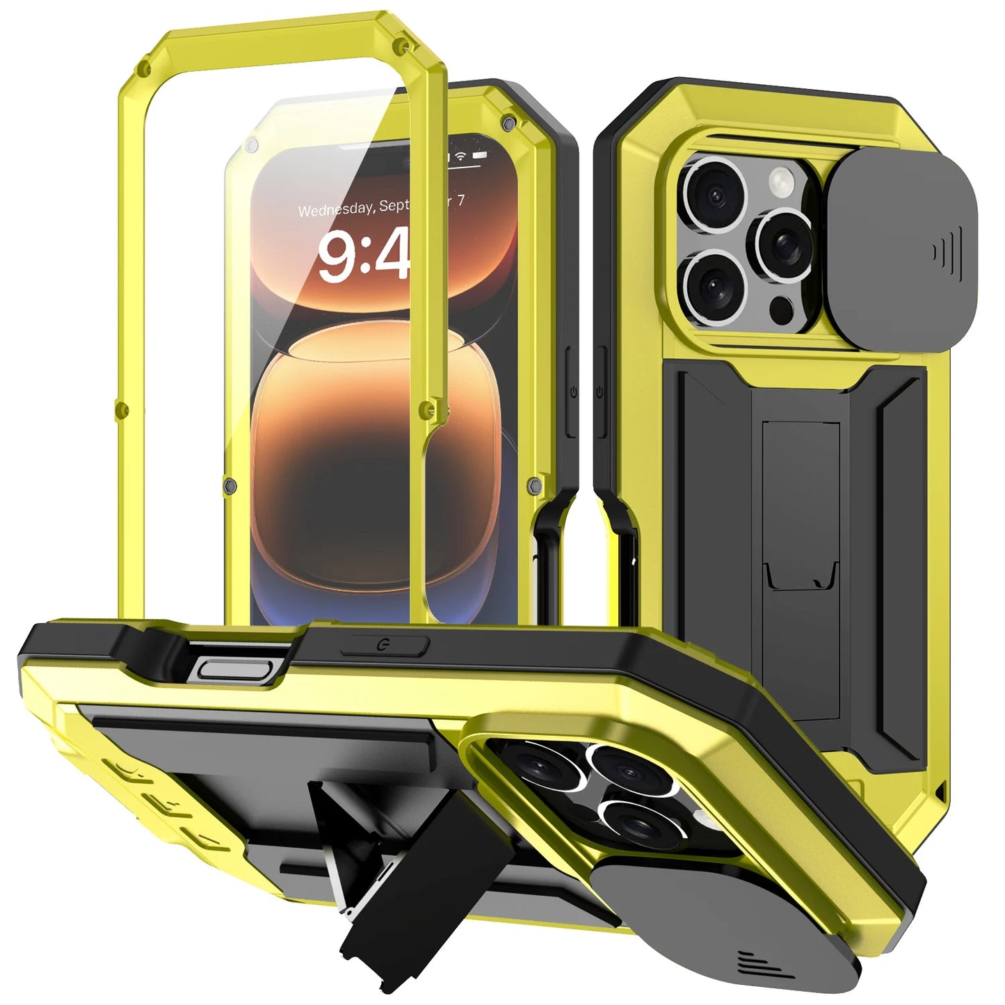 Rugged Metal Phone Case For iPhone 16e 15 14 Plus 13 Pro Max Heavy Military Shockproof Shell Slide Camera Cover Screen Protect