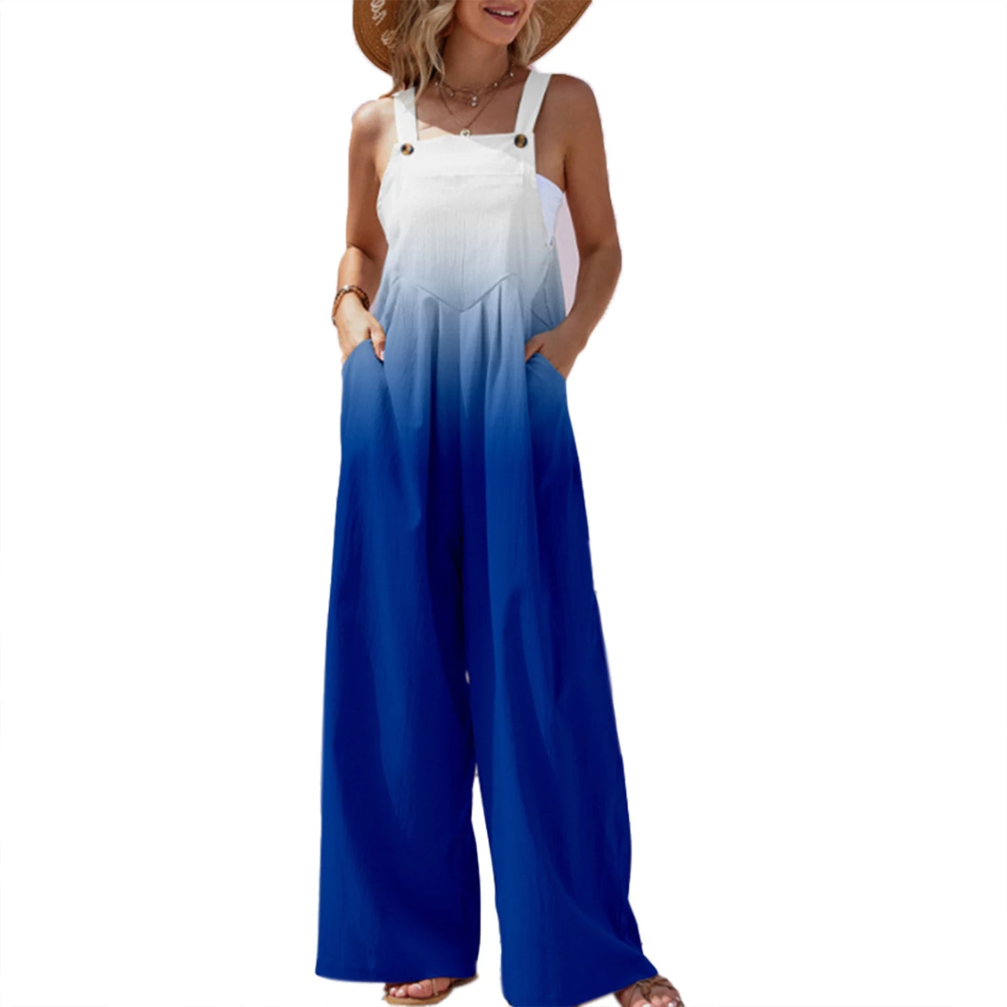 Women s Summer Long Jumpsuit Solid Color Tie Dye Pattern Print Sleeveless Spaghetti Strap Jumpsuit Casual Suspender Pants