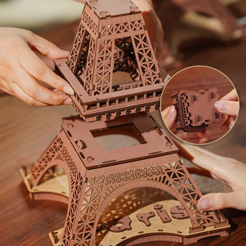 Robotime 3D Wooden Puzzle Game Night of the Eiffel Tower 1:638 Models for Children Adult DIY Crafts Kits Gift DIY with Light