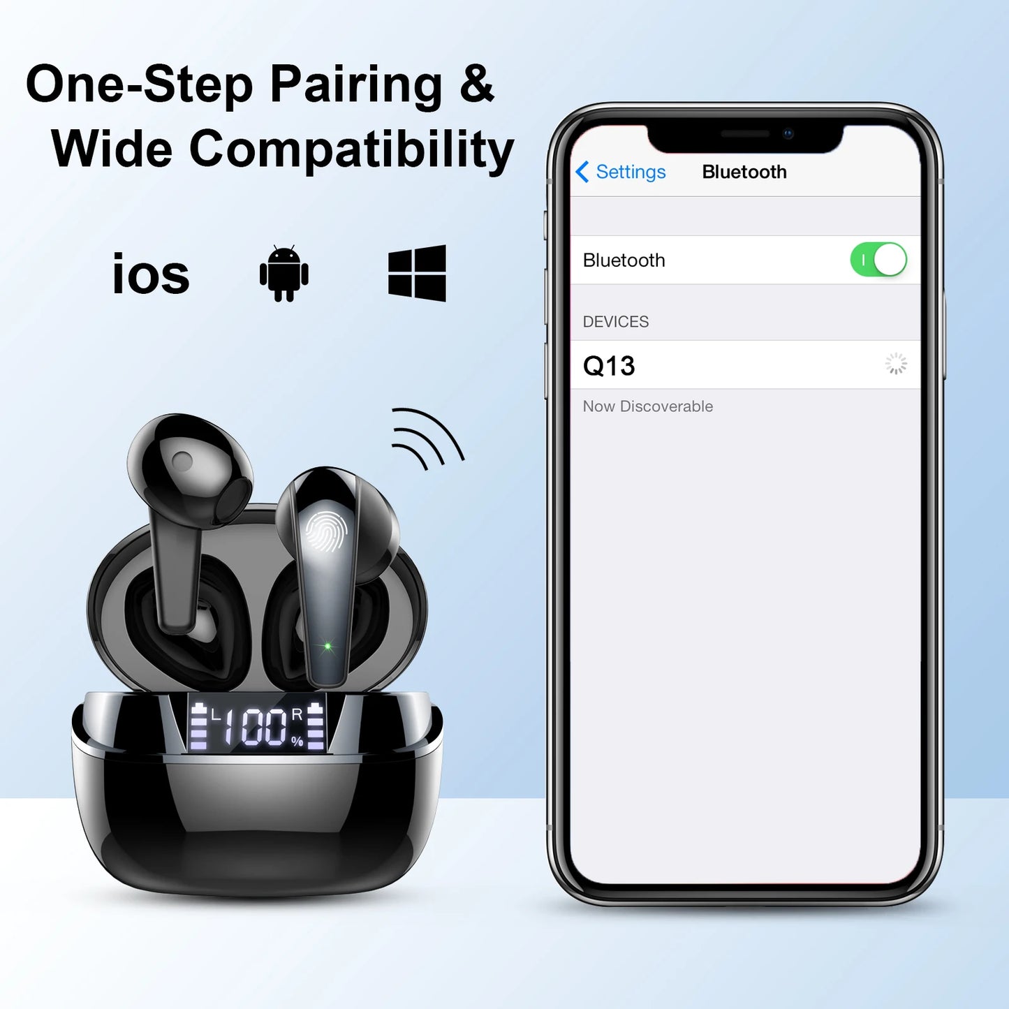 Wireless Earbuds, Bluetooth 5.3 Headphones In Ear with Dual Mic, 35H Wireless Earphones Sport with ENC Noise Canceling Mic.