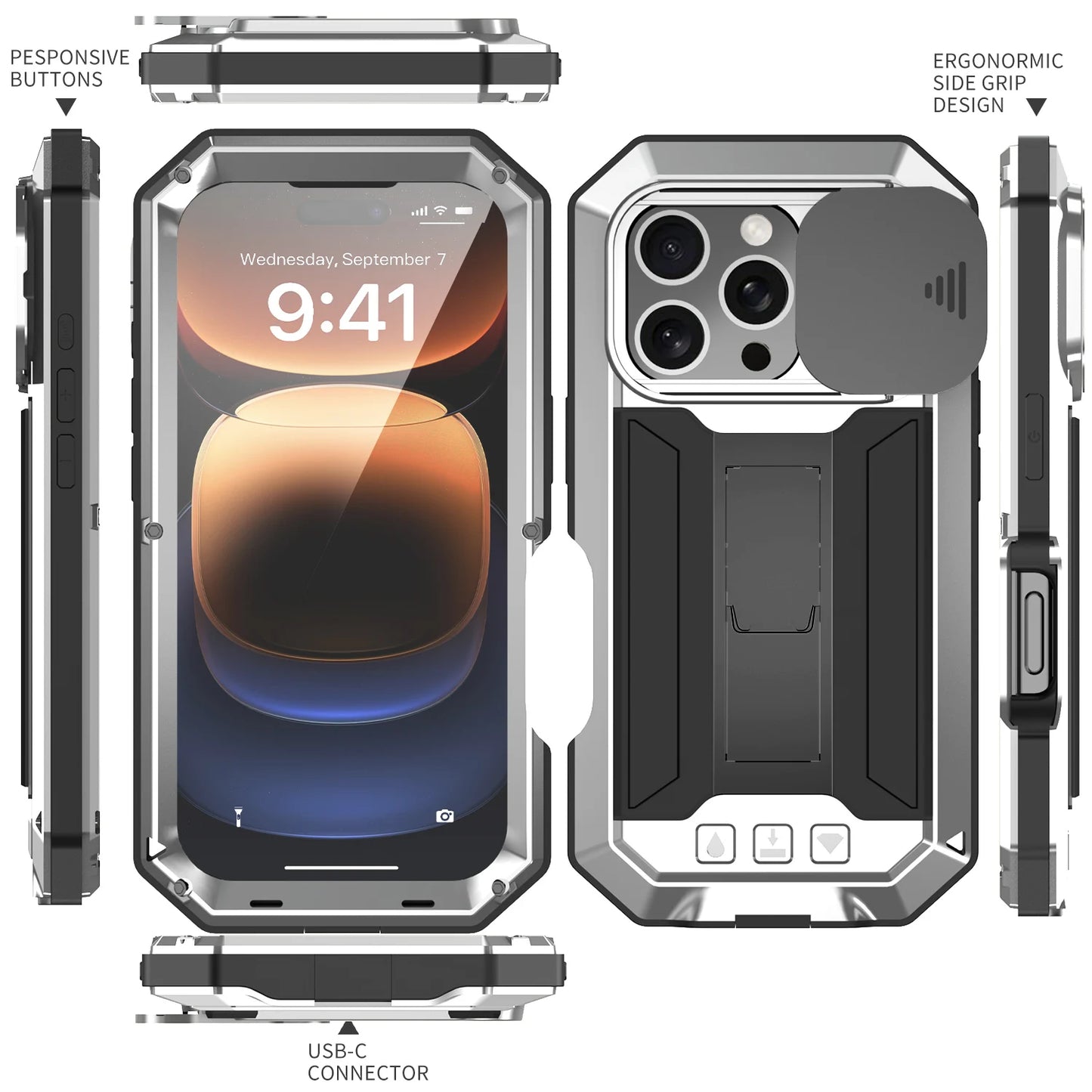 Rugged Metal Phone Case For iPhone 16e 15 14 Plus 13 Pro Max Heavy Military Shockproof Shell Slide Camera Cover Screen Protect