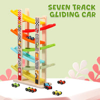 7 Track Wooden Ramp Racing Toddler Toys Car Set Montessori Educational Game Mini Inertia Slide Roller Coaster Christmas Gifts