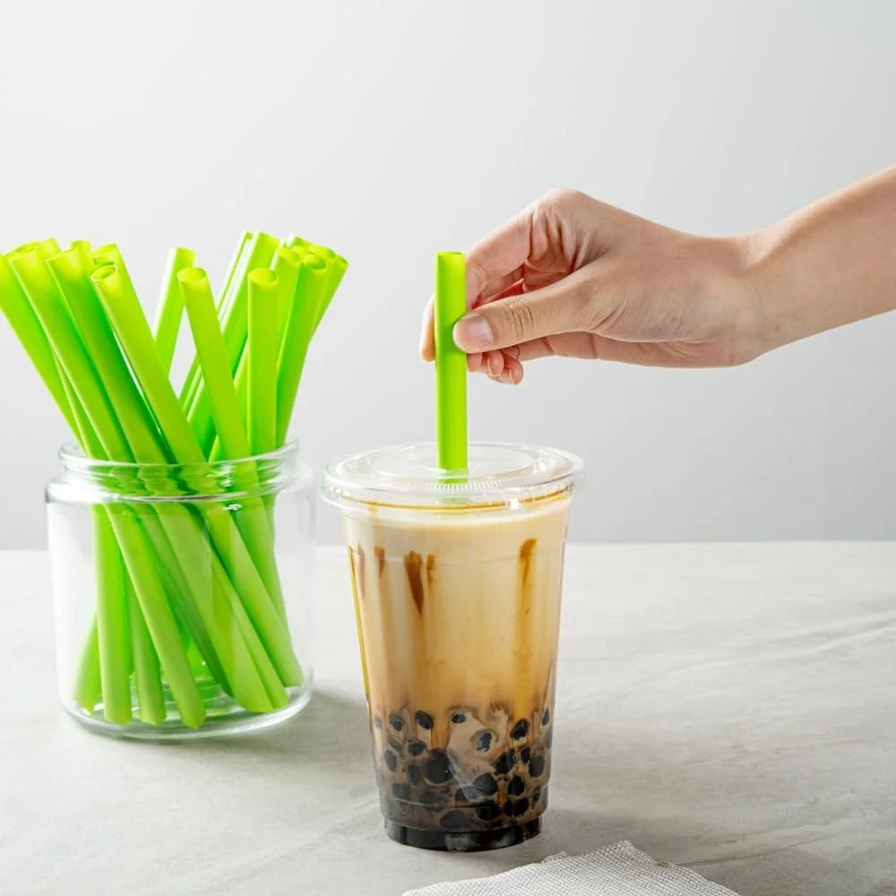 9.1 Inch Disposable Boba Straws 100 Count Compostable PLA Straws Wider Mouth Durable Eco-Friendly Hot Cold Beverages
