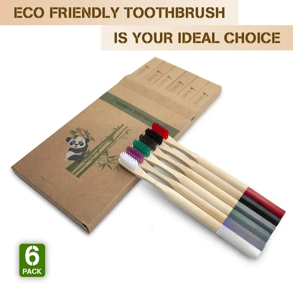 6 biodegradable bamboo toothbrushes, the best travel wood toothbrush set for sensitive gums