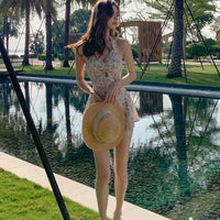 Cute Women Hanging Neck Sweet Swimwear Sexy One-piec Beach Wear Swim Suit Beach Dress Swimsuit High Waist Bathing Suit for Girls