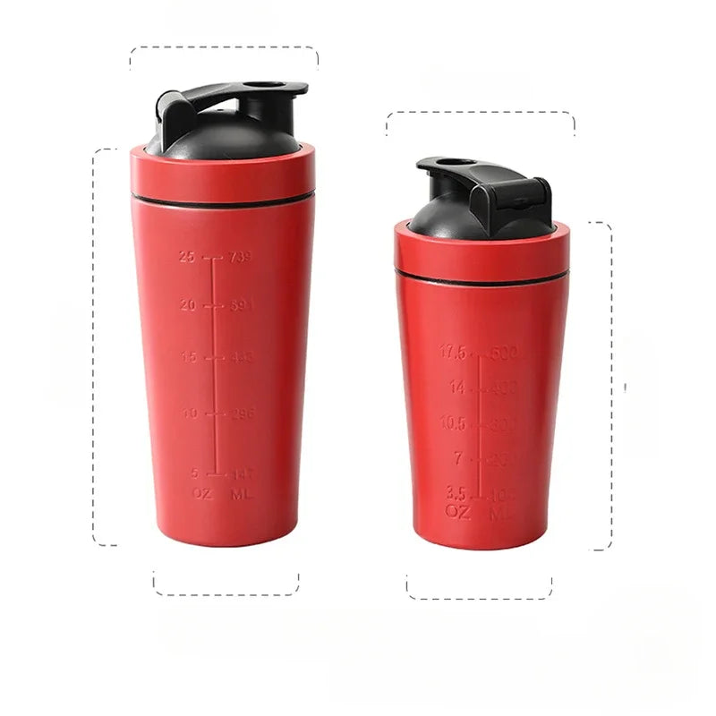 1pcs Stainless Steel Protein Powder Shaker Bottle with Ball Scale Leak Proof for Gym Fitness Sport Whey Shakes Water Cup