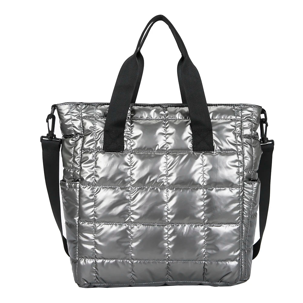 Women Padded Shoulder Bag Solid Color Quilted Chic Hobo Bag Large Capacity Fashion Crossbody Bag Zipper Closure Puffy Handbag