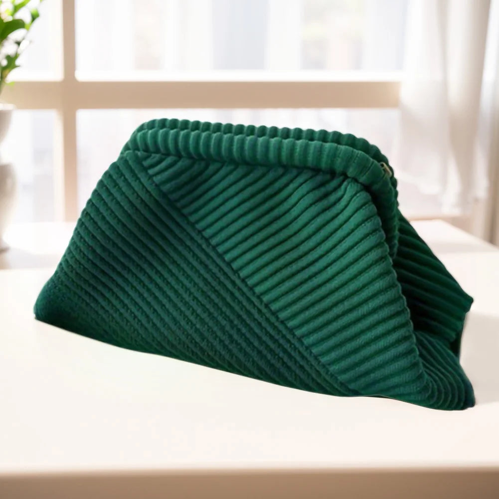 Women Evening Clutch Bag Corduroy Evening Purse Chain Strap Soft Clutch Handbag Stylish Crossbody Bag Trendy Sling Bag