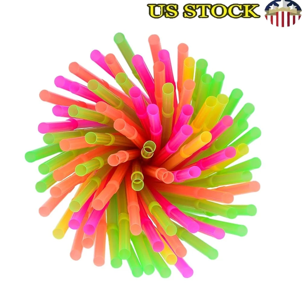 500 Pack 10.25 Inch Wrapped Neon Bendable Drinking Straws Flexible Disposable Straws Parties Kids Cocktails Home Use