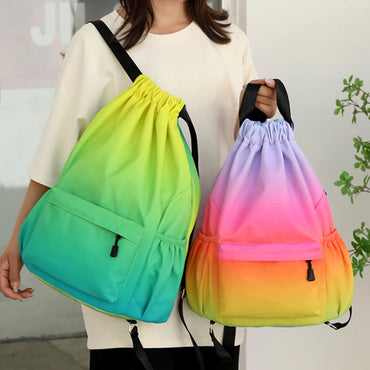 Gradient Color Gym Bag Large Sports Beach Backpack Waterproof Sports Bag with Zipper Pocket for Sports Holidays Swimming Travel