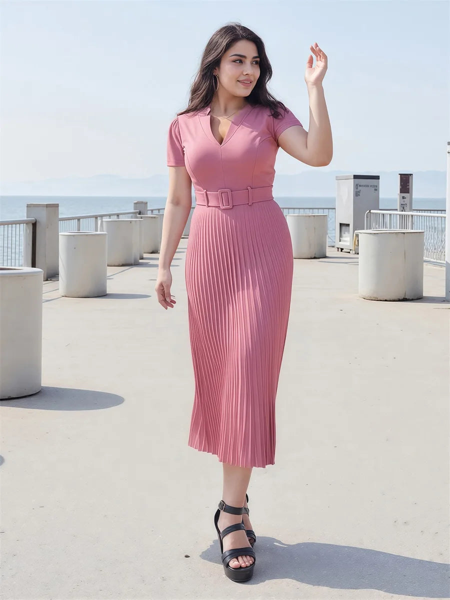 Women Plus Size Dress Floral Print Round Neck Sleeveless Maxi Dress Summer Boho Beach Party Long Dress with Pockets and Belt
