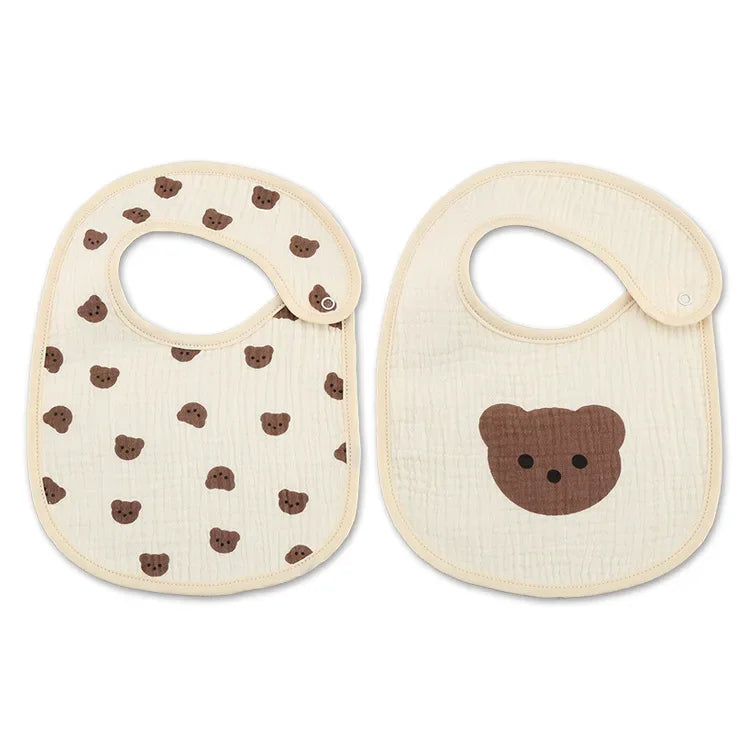 2pcs cotton bear waterproof baby bibs four seasons baby bibs newborn burp cloth boys girls soft breastfeeding drooling towel