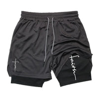 Cross Graphic 2 in 1 Workout Running Shorts for Men Christian Gym Performance Shorts with Phone Pocket Towel Loop Active Wear