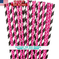 Diva Theme Biodegradable Paper Straws 100 Pack 7.75 Inch Stripe Polka Dot Perfect Parties Celebrations Events