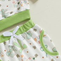 St Patrick s Day Baby Girl Outfits Green Shamrock Print Ruffle Sleeve Top Pants Headband 3Pcs Clothing Set for Toddler