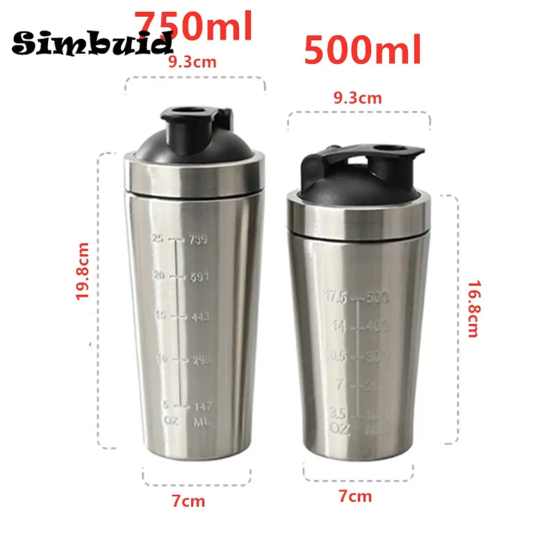 1pcs Stainless Steel Protein Powder Shaker Bottle with Ball Scale Leak Proof for Gym Fitness Sport Whey Shakes Water Cup