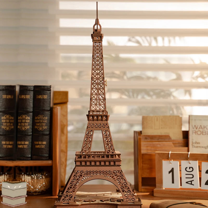 Robotime 3D Wooden Puzzle Game Night of the Eiffel Tower 1:638 Models for Children Adult DIY Crafts Kits Gift DIY with Light