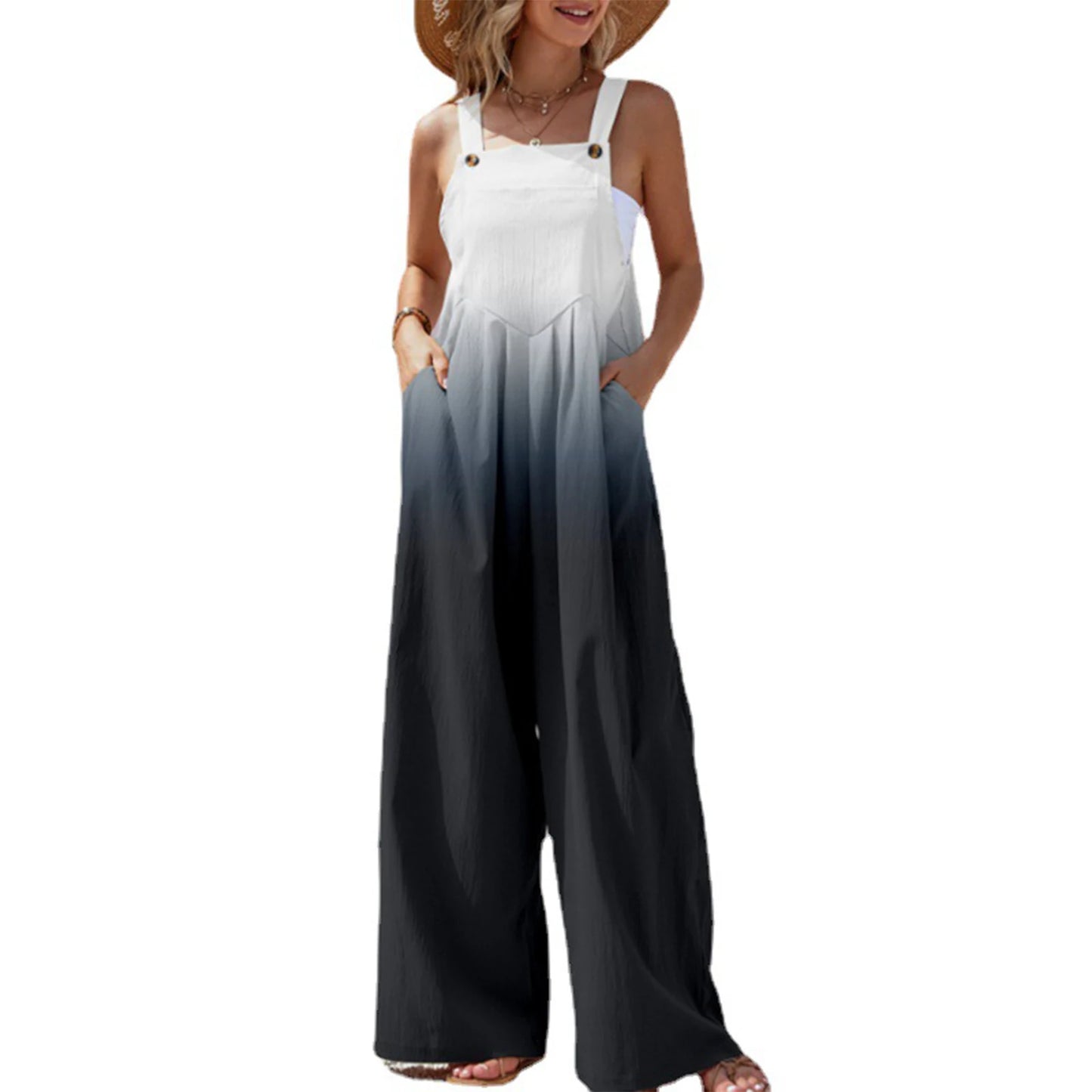 Women s Summer Long Jumpsuit Solid Color Tie Dye Pattern Print Sleeveless Spaghetti Strap Jumpsuit Casual Suspender Pants