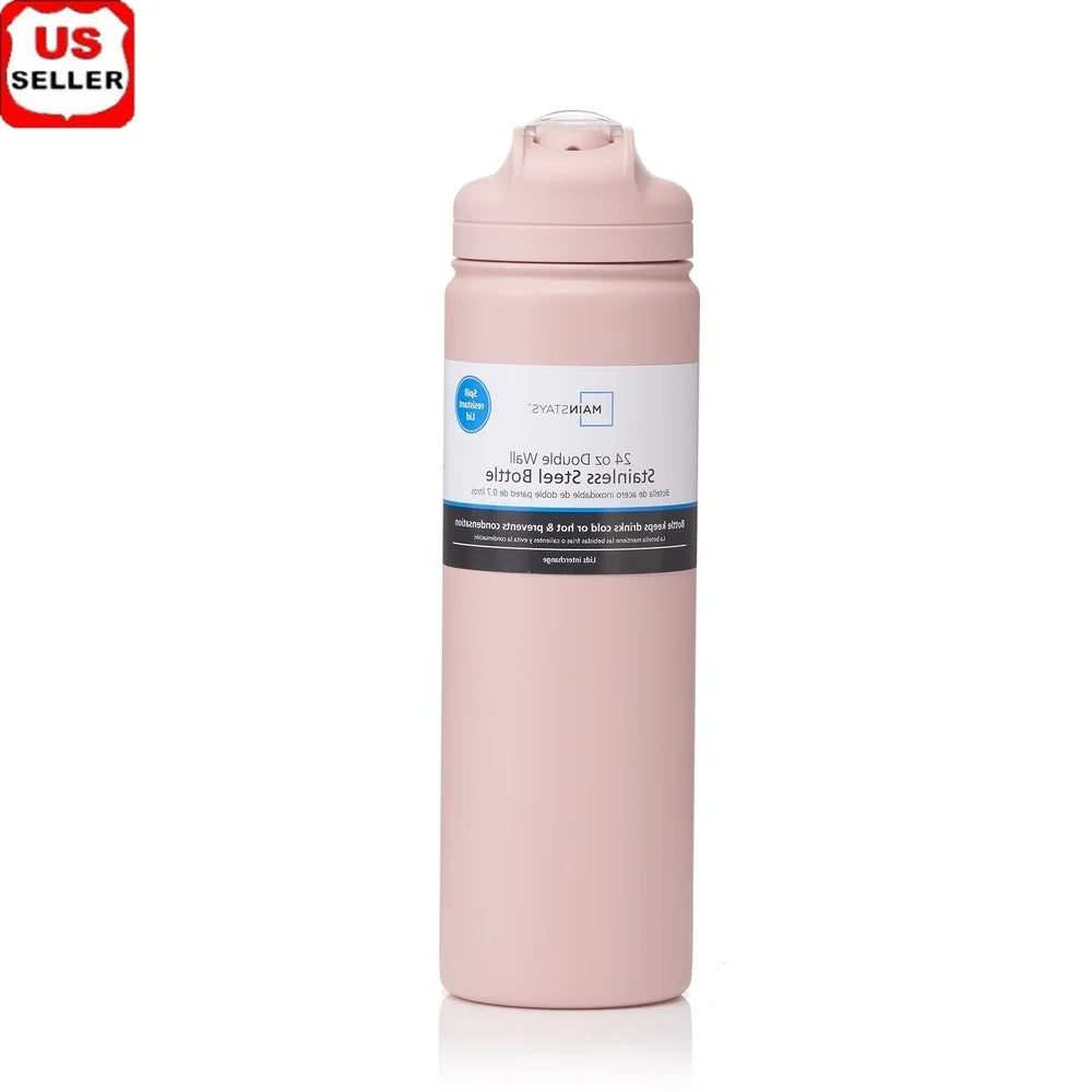Insulated Stainless Steel Water Bottle with Flip Top Lid 24oz BPA Free Leak Proof Double Wall Vacuum Sweat Free Design