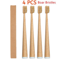 4-Pack Natural Bristle Bamboo Toothbrushes Boar Hair Bristle & Bambu Toothbrush Totally Compostable & Biodegradable