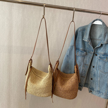 Elegant Woven Crossbody Bag Handmade Straw Messenger Bag Paper Rope Fashion Casual Simple Strap Adjustable Summer Beach Bag