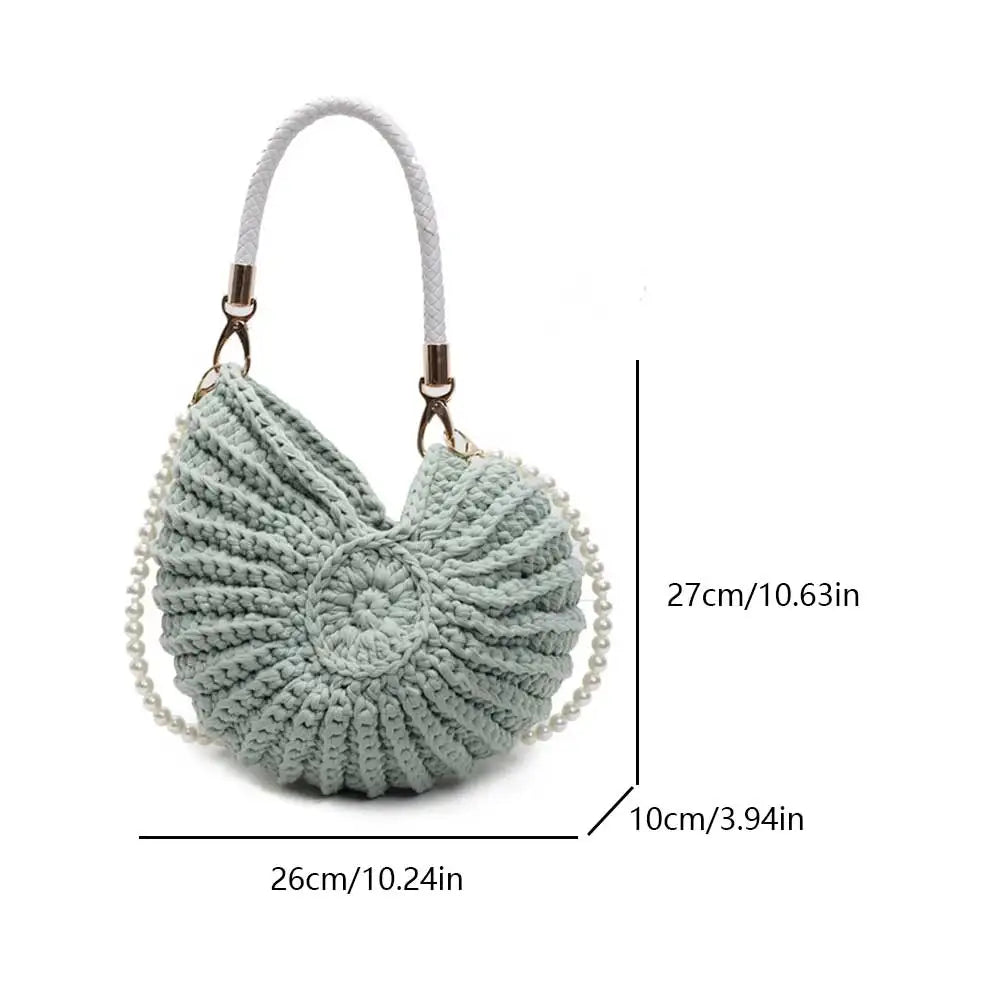 Handwoven Seashell Women Beach Shoulder Bag Multifunctional Pearls Chain Crossbody Bag Summer Boho Clutch for Vacation Travel