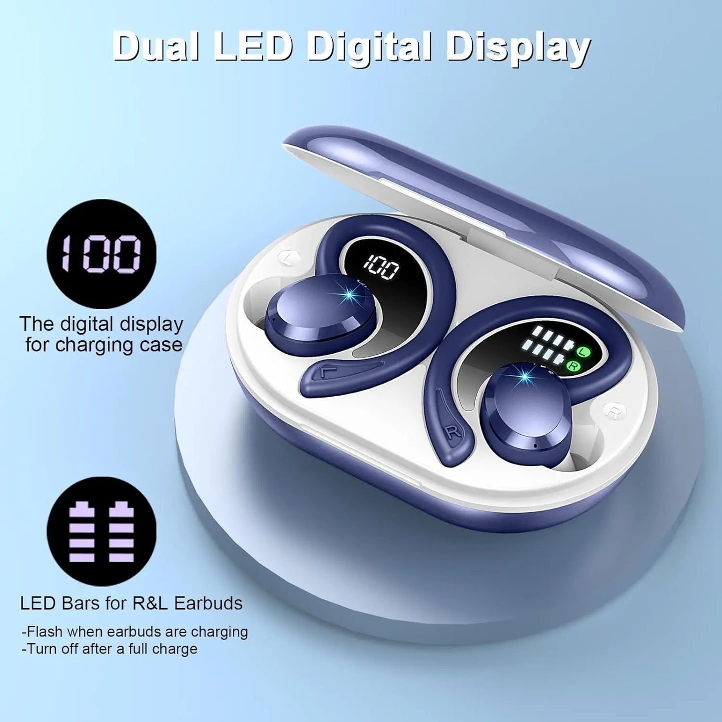 Wireless Earbuds, Bluetooth 5.3 On-Ear Headset, Noise Cancelling Mic, 48H Playtime Sports Headphones for Workout/Running.