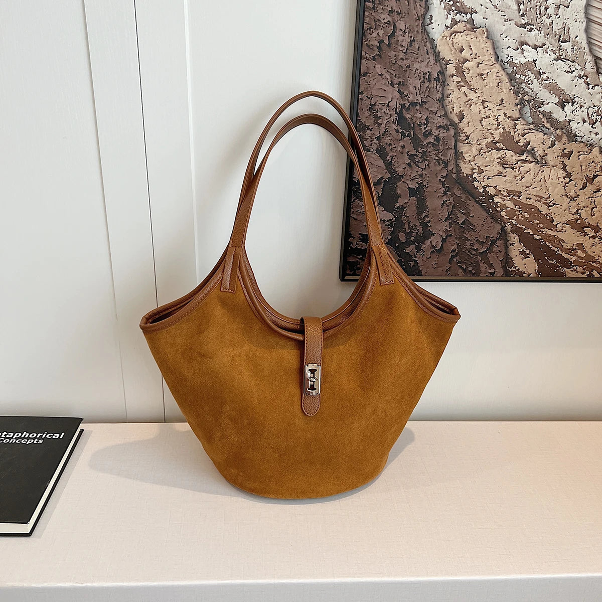 Retro Suede Satchel Purse Fashion Top Handle Bag Luxury Underarm Bag for Women Work Shopping Travel