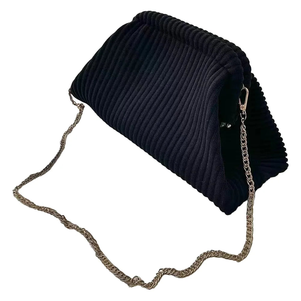 Women Evening Clutch Bag Corduroy Evening Purse Chain Strap Soft Clutch Handbag Stylish Crossbody Bag Trendy Sling Bag