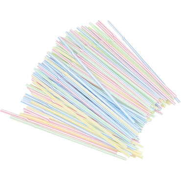 100 Piece Set Flexible Plastic Straws 8 Inch Disposable Assorted Colors Striped Design Parties Events Clean Up