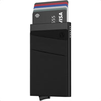 VULKIT Card Holder with Money Pocket Pop Up Wallet RFID Blocking Slim Metal Bank Card Case Holds 5 Cards and Notes Black