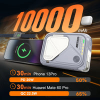 PD 22.5W Fast Charging 10000mAh Magnetic Wireless Power Bank USB Type-C Detachable Data Cable Phone Holder Emergency PowerBank