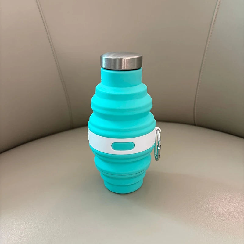 Reusable 475ml Collapsible Water Bottles Retractable Portable Hiking Cups With Carabiner Silicone Folding Drink Cups Sport