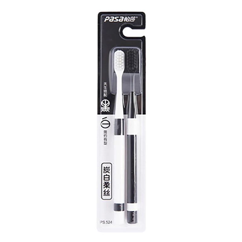 2 Pcs Bamboo Charcoal Toothbrushes Ultra-Fine  Bristle Cleaning, Family Outfit Couple Adult Fine Bristle Toothbrush Set